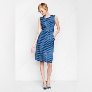 Lands' End Royal Teal Blue Quatrefoil Ponte Stretch Sheath Dress NEW size 6